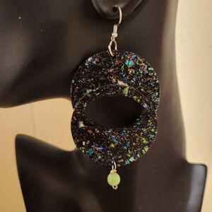 Elegant Black and Green Dangle Earrings